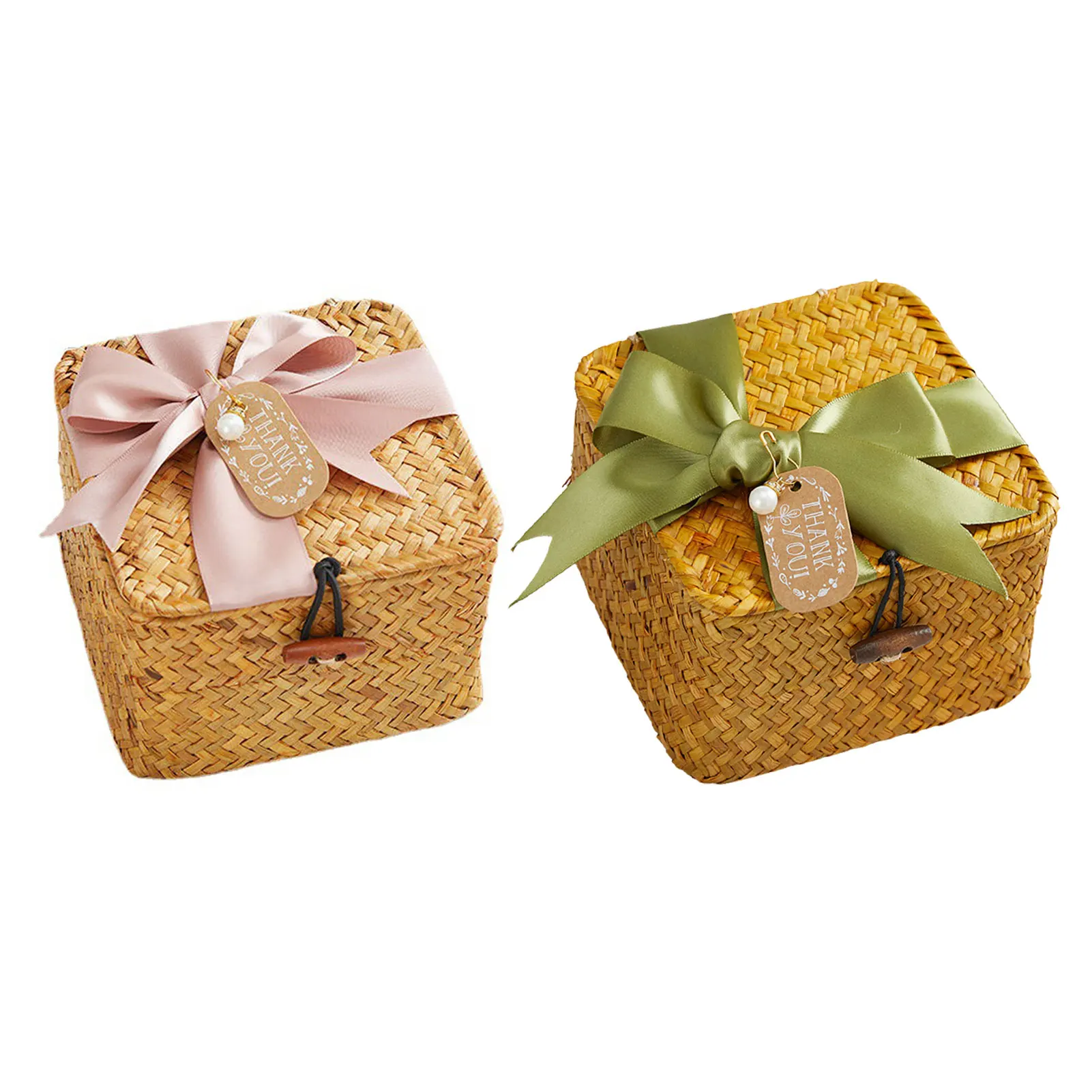 Gift Treat Boxes With Ribbons Gift Box For Cookies Cake Goodies Candy Seagrass Woven Basket Present Boxes For Party Christmas