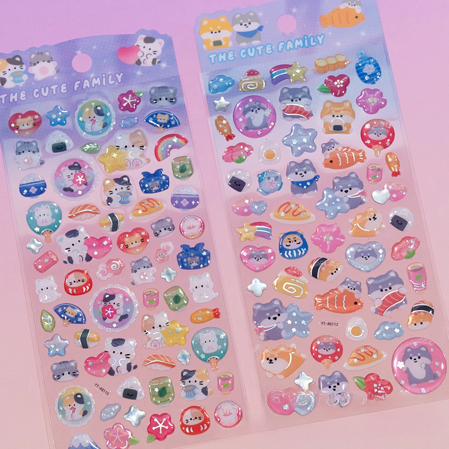 

3D Cute Cartoon Pets Jelly Relief Stickers DIY Phone Diary Journaling Decoration Stickers Stationery Kawaii Decals Kids Gift