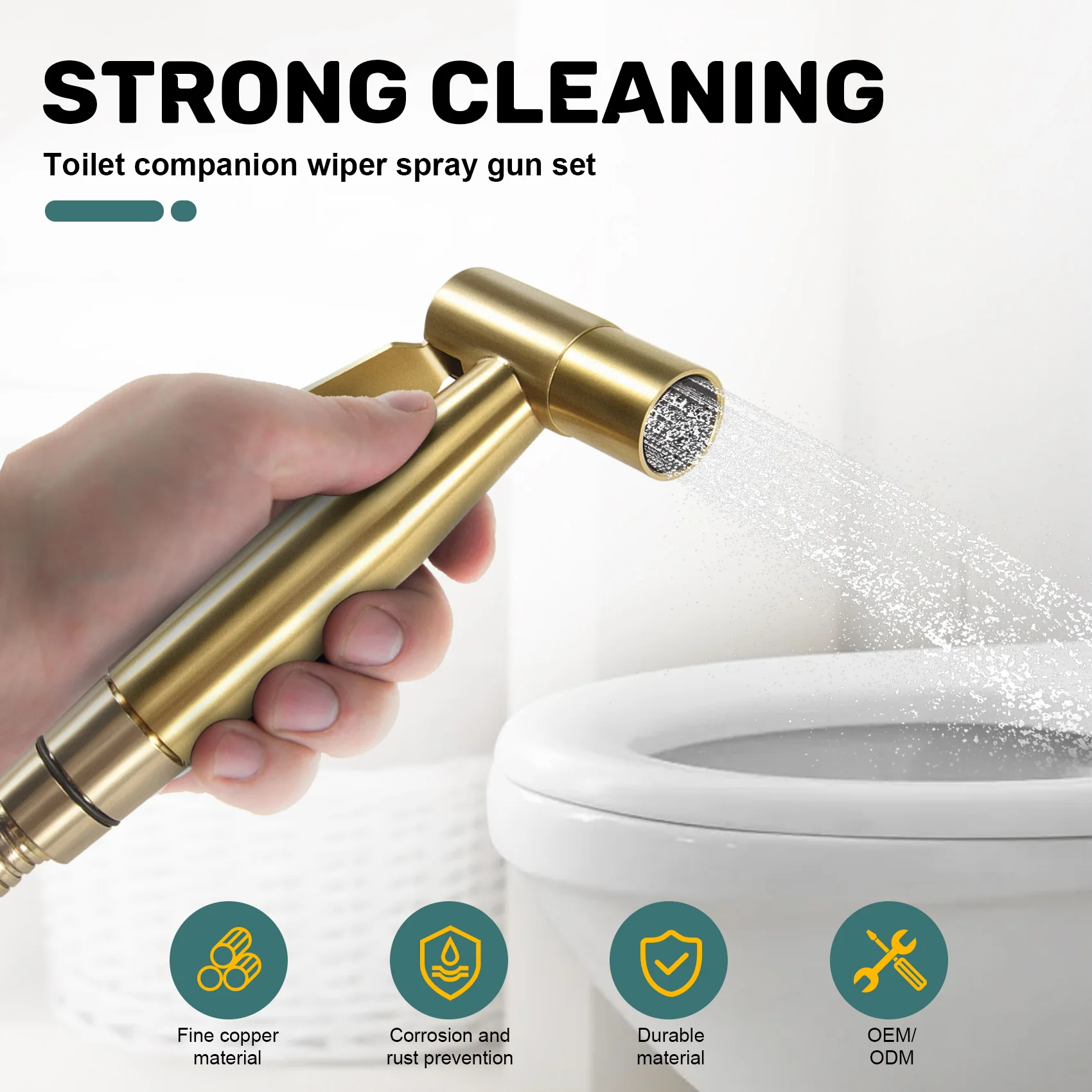 A19F-Bathroom Toilet Bidet Tap Kit Brushed Gold Wall Mounted Bidet Sprayer Shower With Shut-Off Valve