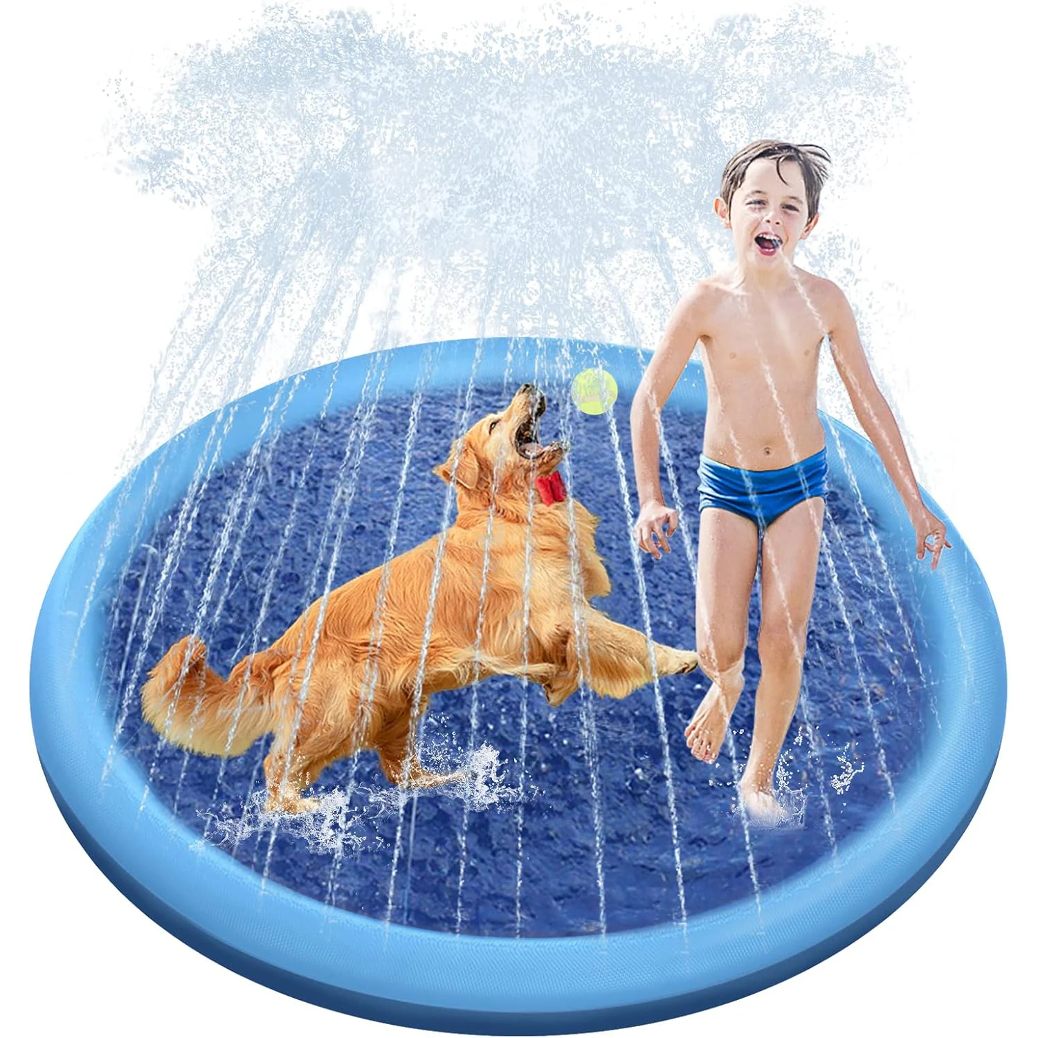 59 inch Non-Slip Splash Pad for Kids Ages 4-8 Splash Sprinkler Pad Dog Pool Summer Outdoor Water Toys for Boys Girls