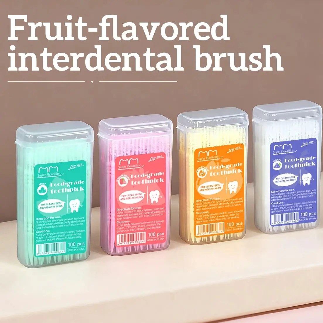 100 Stück Einweg-Zahnstocher mit Fruchtgeschmack, tragbare Box, ultrafeine doppelköpfige Zahnstocher mit Fruchtgeschmack, Familienset