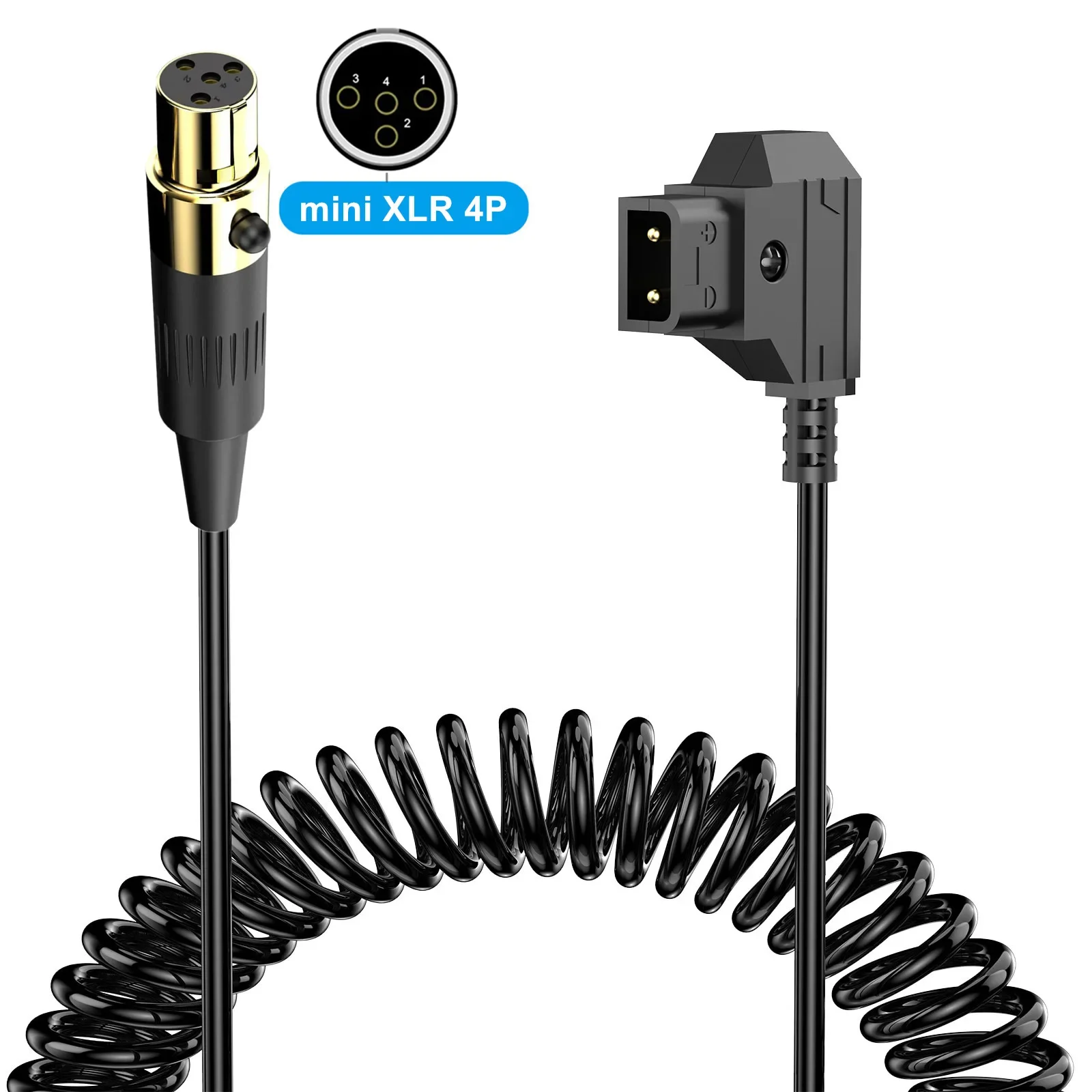 TVLogic VFM Monitor Alphatron EVF Coiled Power Cable D-tap 2 Pin Male to Mini XLR 4 Pin Female 1.5m