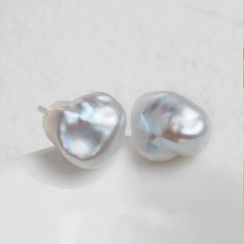 

Natural white Baroque pearl earrings with 925 silver needles Anniversary Women Chandelier Party Stud Clip-on Diamond Teens