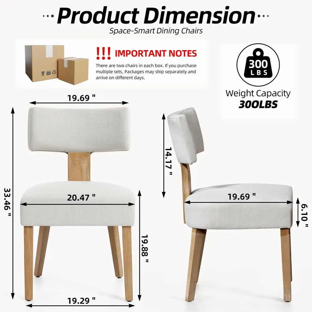 

Dining Chairs, Fabric holstered Wood Kitchen Chairs Set of 4, Linen Curved Backrest Accent Chairs,Farmhouse Modern Dining Cha
