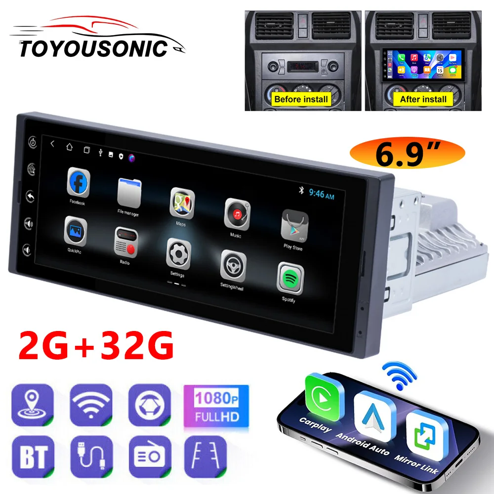 

TOYOUSONIC 6.9 inch 1 Din Car Radio Multimedia Android Player WiFi Navigation Carplay Car Video Stereo GPS No 1 din DVD