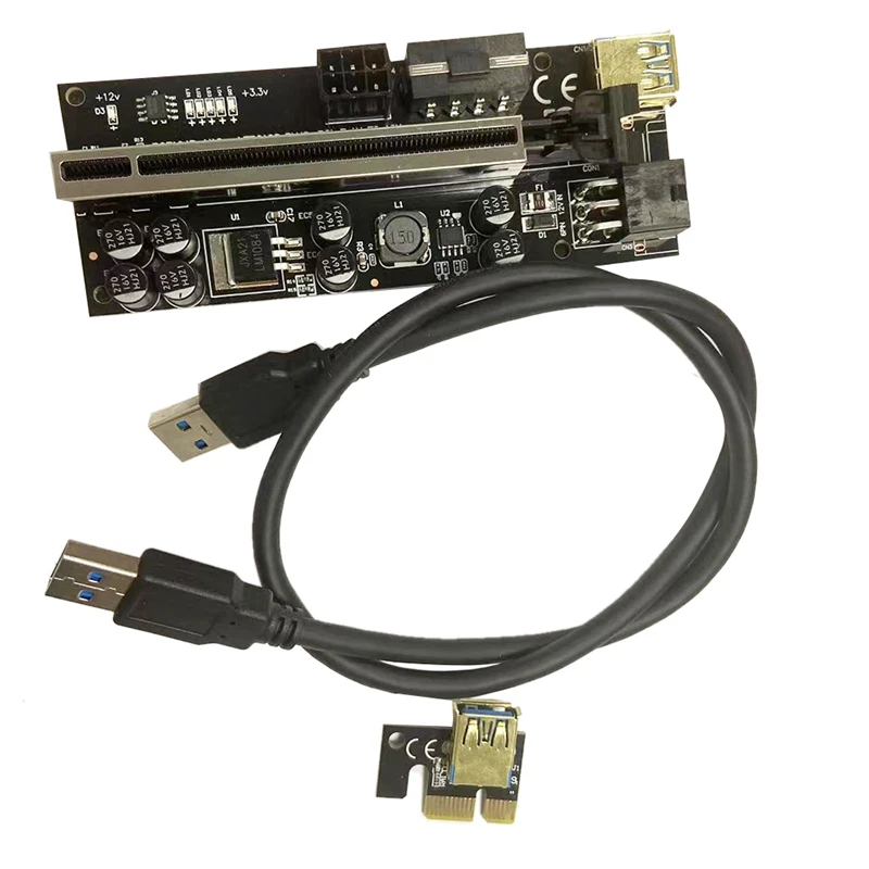 Black Metal Conversion Board Temperature Display PCIEX1 To X16 Video Card Expansion Slot Extension Cable Expansion CARDS