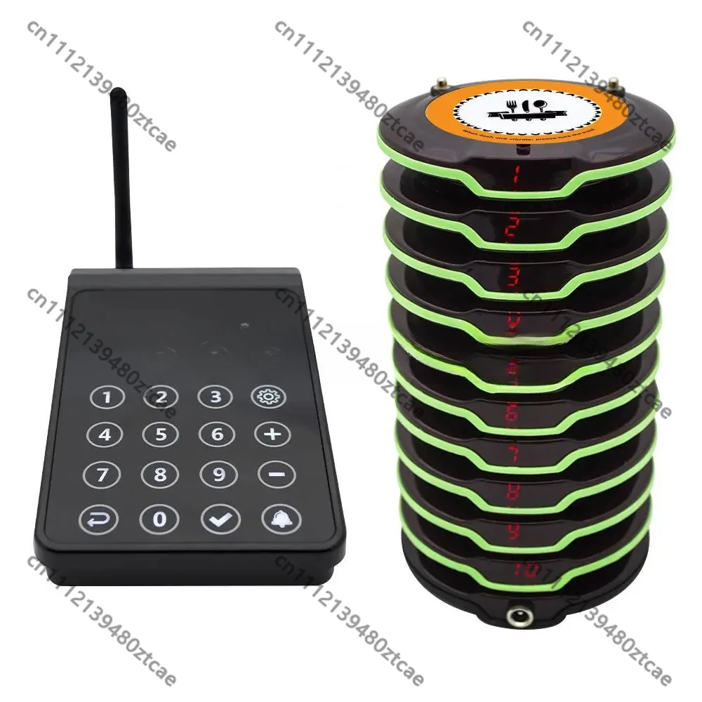 Wireless Paging System Coaster Pager Table Buzzer Guest Call 10 Pagers 1 Transmitter Restaurant Catering Service Tool