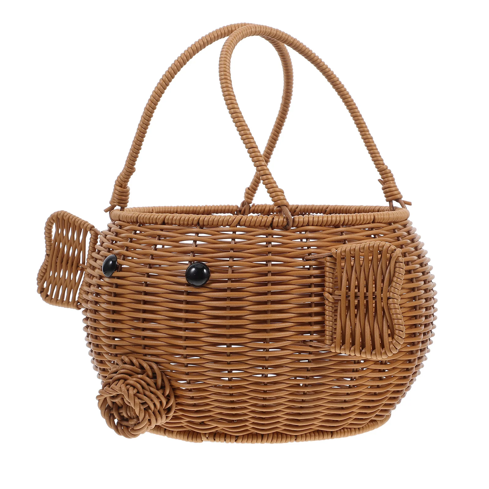 

Pig Shape Imitation Rattan Hand-Woven Picnic Basket Small Lightweight Fruit Basket Practical Storage Organizer