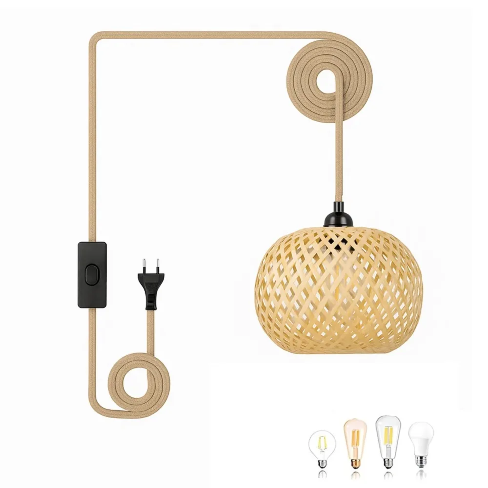 

JOYINLED Hemp Rope Lamp Holder with 4.5M EU/US Plug in Cord Retro Pendant Light Cord with ON/OFF Switch E26 E27 Base For DIY