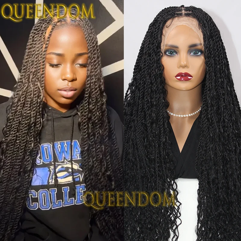 

Full Lace Synthetic Bohemian Braid Wig 32'' Knotless Faux Locs Box Braided Goddess Wig Senegal Twist Braids Wig with Curly Ends