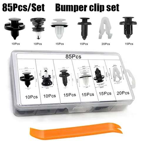 85개/세트 자동차 푸시 플라스틱 리벳 패스너 엔진 후드 지지대 클립 세트 (테슬라 모델 3 Y S X 호환 패스너 제거 도구 포함)