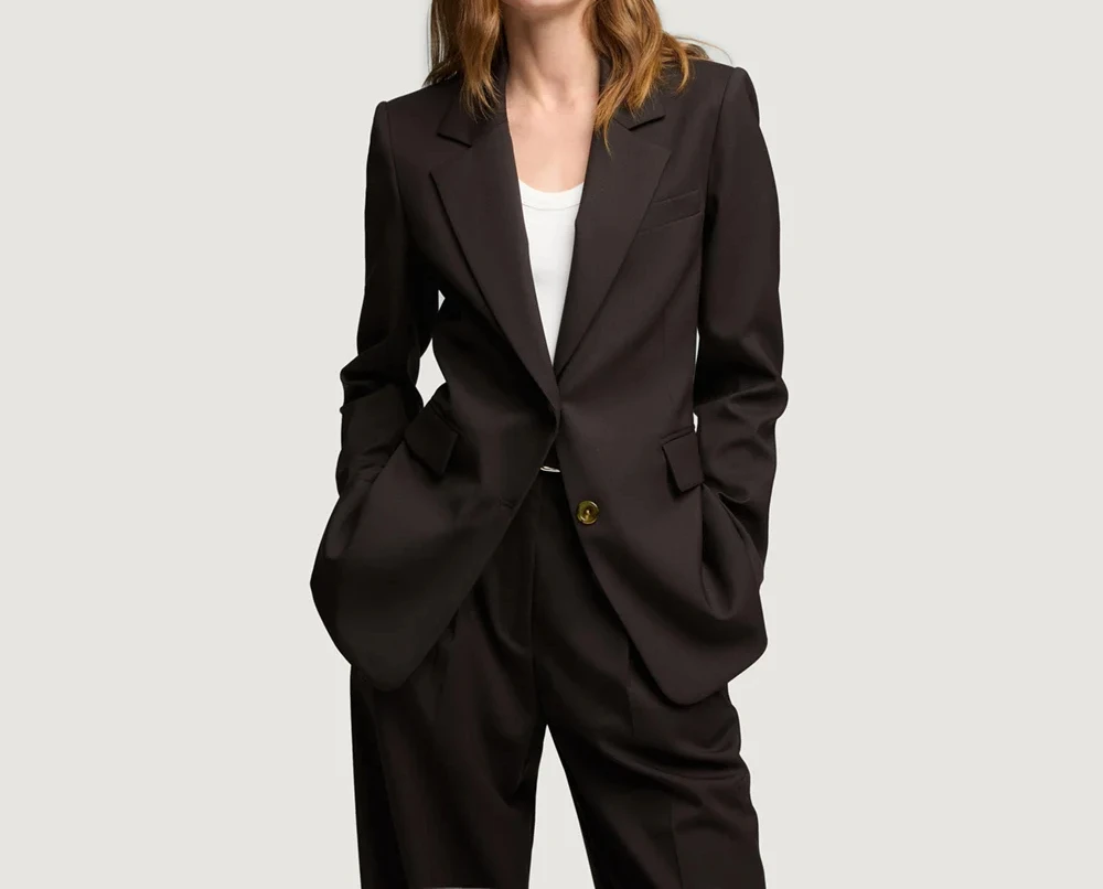 

Женские костюмы из 2 предметов, шикарные однобортные однобортные женские костюмы с лацканами для свадебной вечеринки, повседневные офисные рабочие брюки, комплекты