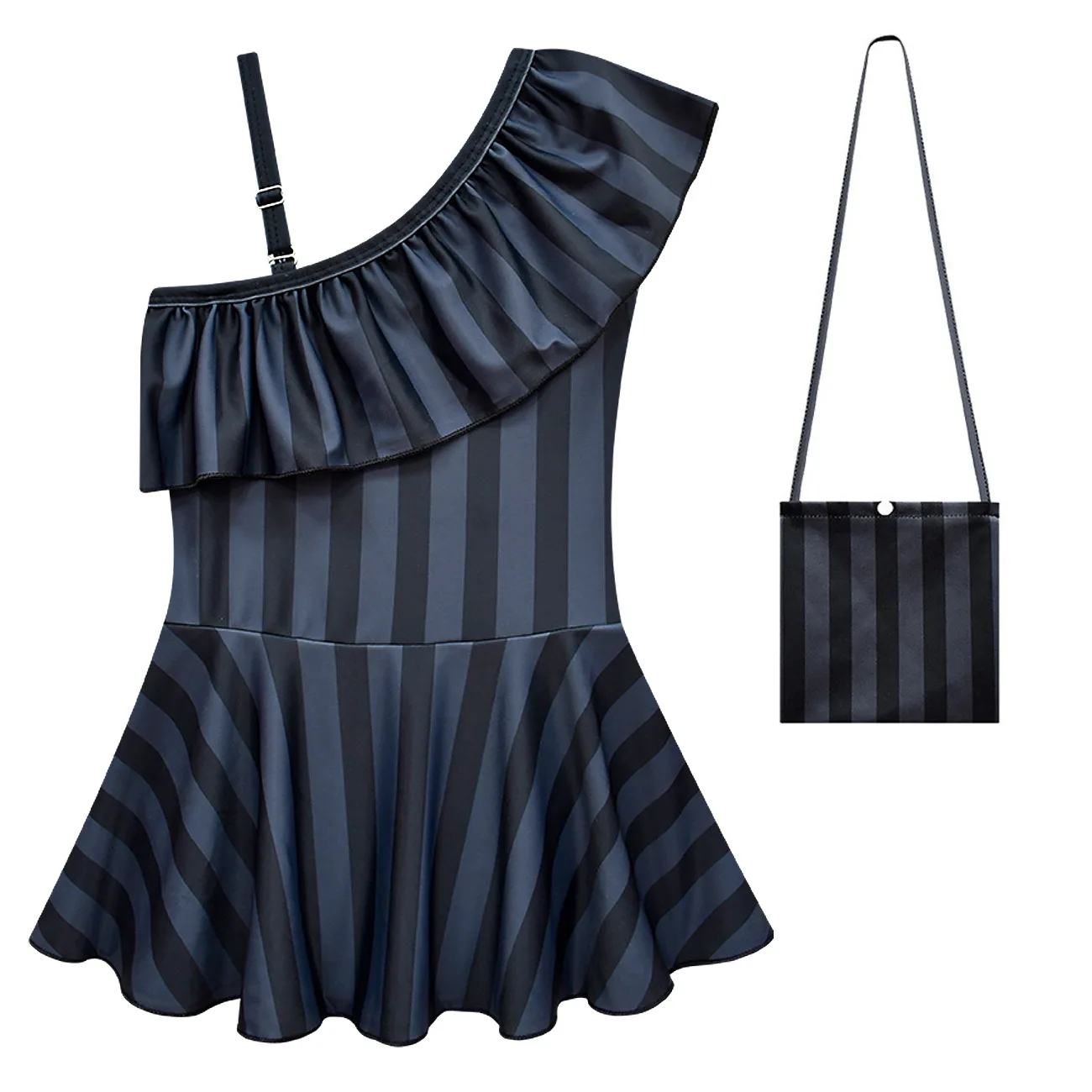 Girls Cosplay Costume Wednesday Addams Family Addams Kids Swimsuit lapel One-piece Swimsuit Summer Children Bikini Clothes image 4