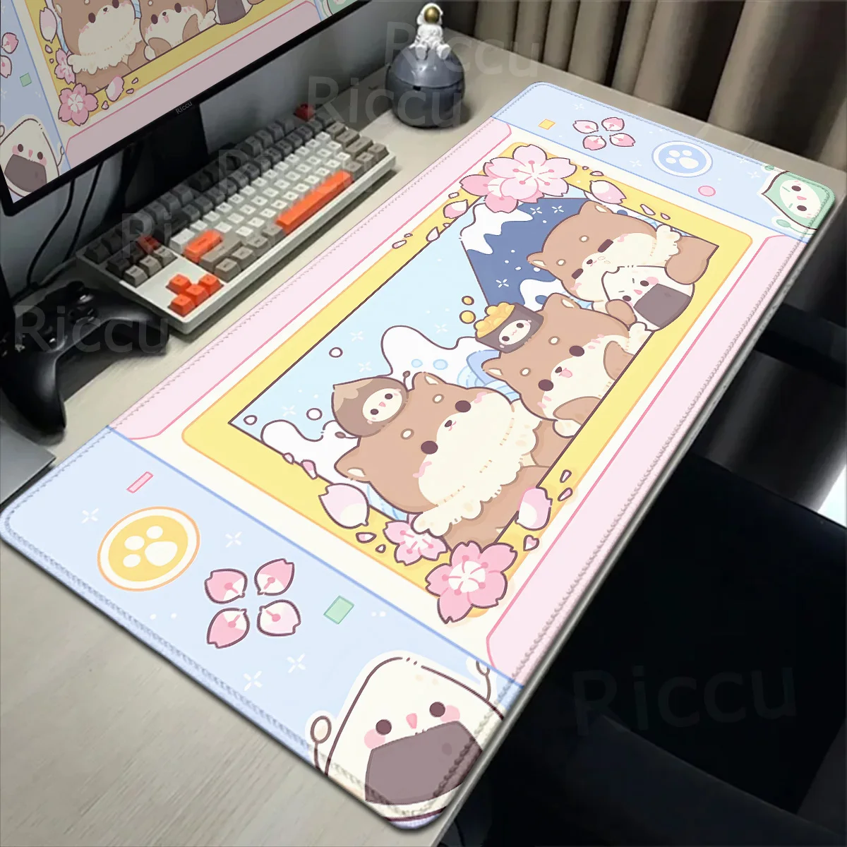 Kawaii Purple Rabbit Cartoon Switch Mousepad Large Gamer Keyboard Accessories 30x80cm Laptop Lock Edge Office Desk Protector Mat