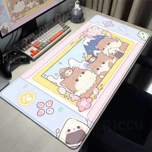 Imagen 2 del producto Alfombrilla de ratón con interruptor de dibujos animados de conejo púrpura Kawaii, accesorios para teclado de jugador grande, 30x80cm, borde de bloqueo para ordenador portátil, alfombrilla protectora de escritorio de oficina