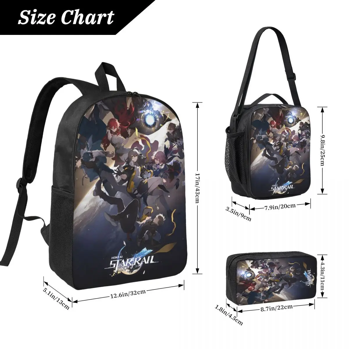 3Pcs Honkai: Star Rail Backpack Set for Boy Girl Pencil Boxes Bookbag Sets with Lunch Box For Primary School Students Daypack