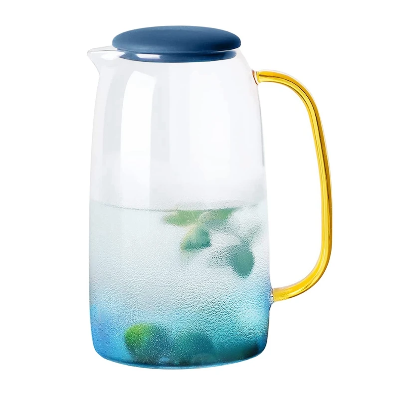 2X Glass Pitcher With Lid,Lemonade Pitcher,Tea Pitcher,Borosilicate Glass Carafe,For Hot And Cold Water,Drinks,Wine,Tea