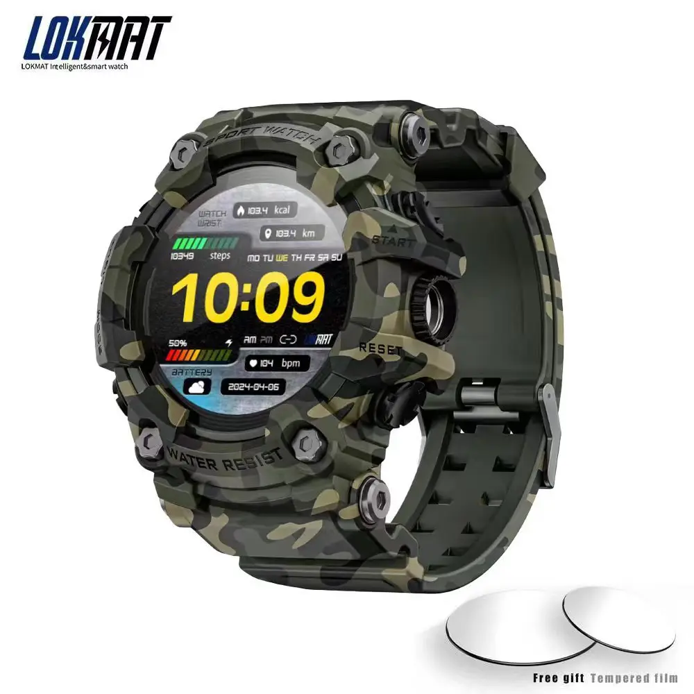 LOKMAT ATTACK-GT Upgrade Sport Smart Watch Waterproof Bluetooth Calls Rugged Smartwatches Flashlight Fitness Tracker for Phone