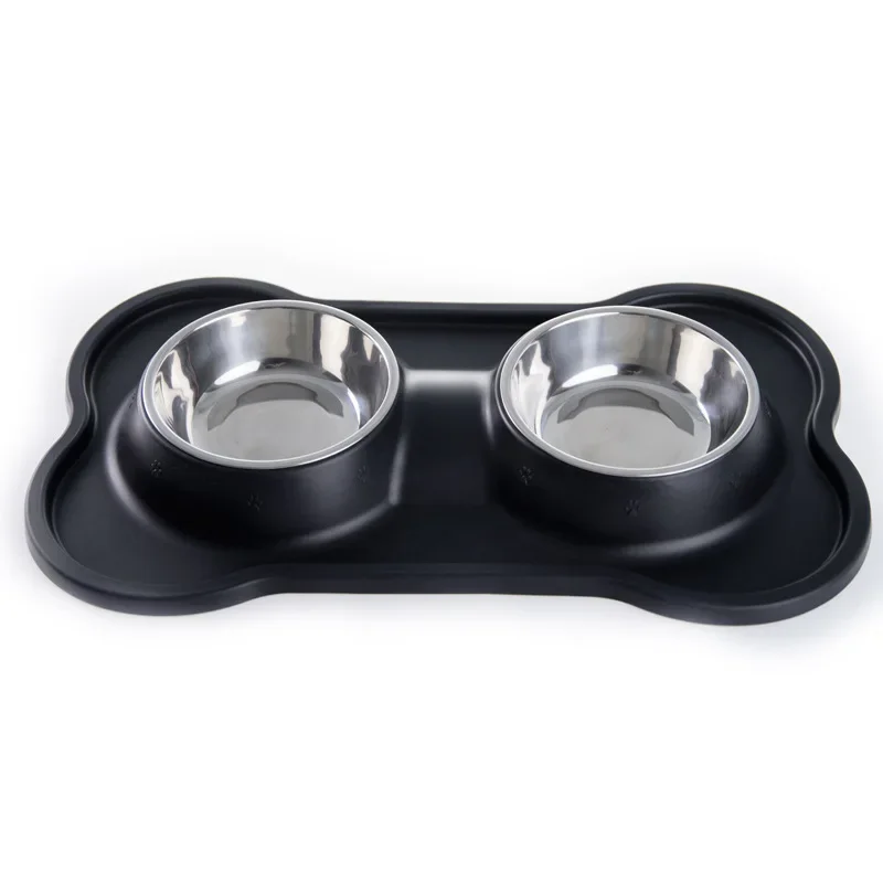 

Pet cat and dog drinking water feeder silicone double bowl stainless steel anti-overturning pet cat and dog bowl