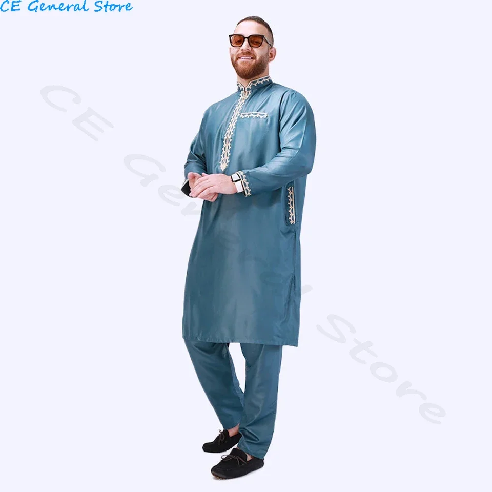 Traditional Islamic Clothing Eid Jubba Thobe Arab Abaya Caftan Muslim Sets Robes Men Fashion National Retro Style Suit Ramadan