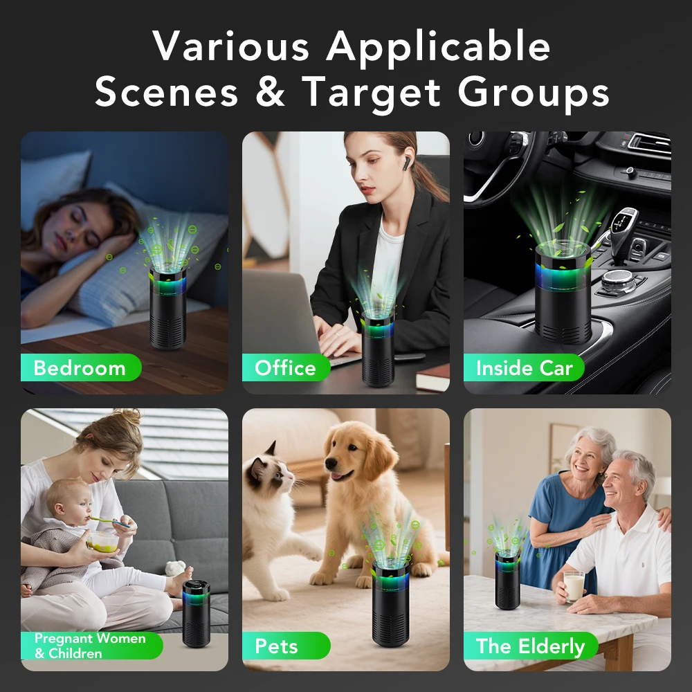 منقي هواء السيارة الصغير التنقية السريعة إزالة رائحة الفورمالديهايد داخل السيارة الأيونات السالبة الضوء المحيط لتنقية هواء السيارة