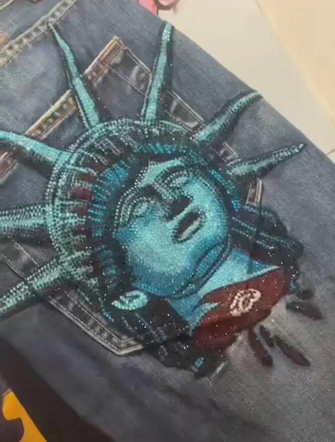 جينز غير رسمي ريترو أمريكي عالي الخصر تمثال الماس مستقيم الساق بنطلون فضفاض ملابس شخصية غير رسمية y2k 2000 #2