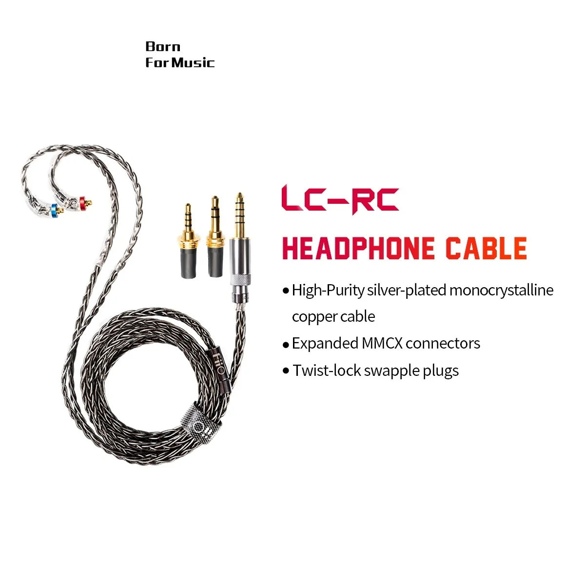 To LC-RC headphone MMCX cable High-Purity silver-plated monocrystalline copper swappable plug