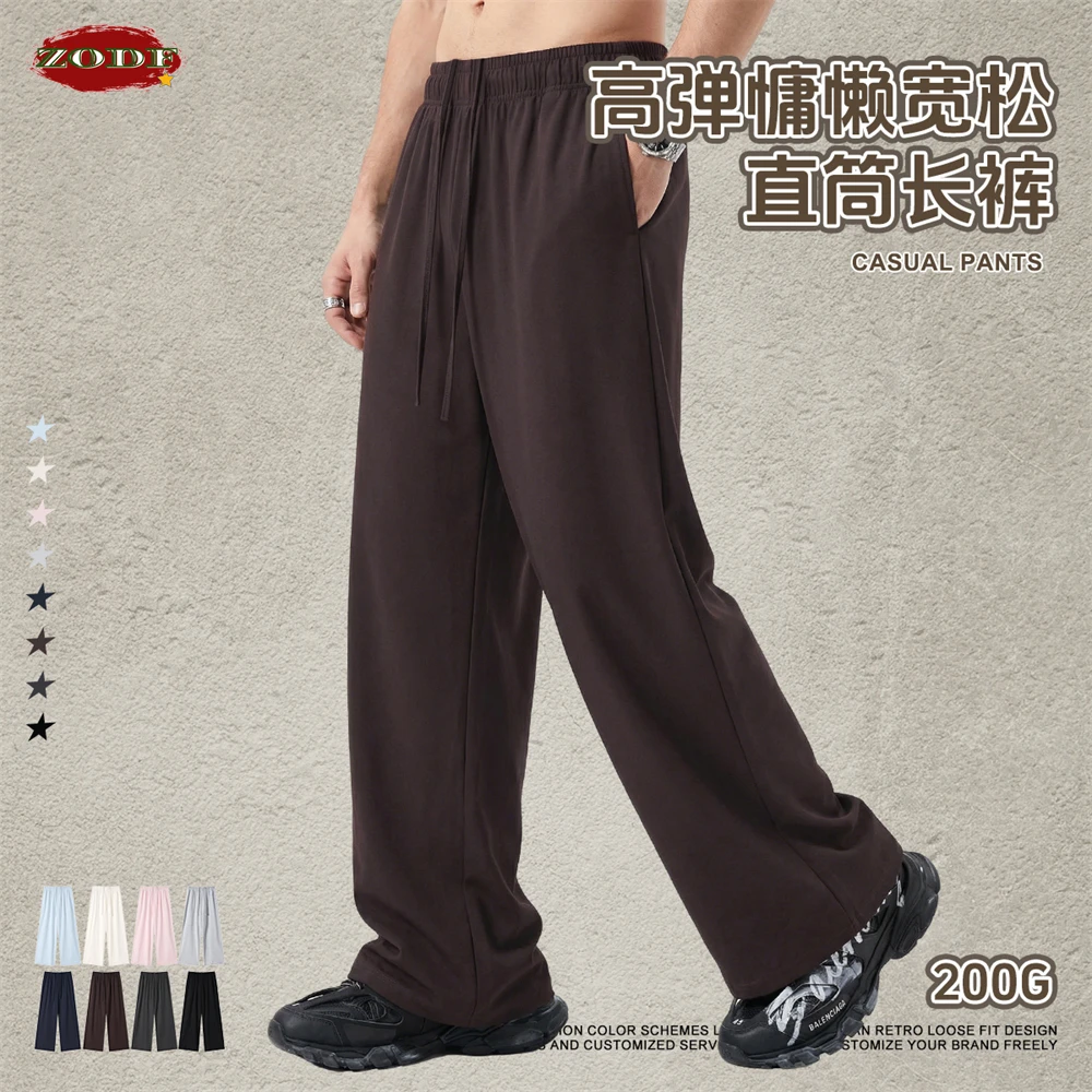 ZODF Fashion 2026 Spring Man 200gsm Straight Pants Unisex Oversized Basic Wide Leg Sport Trousers Brand Clothing HY1211