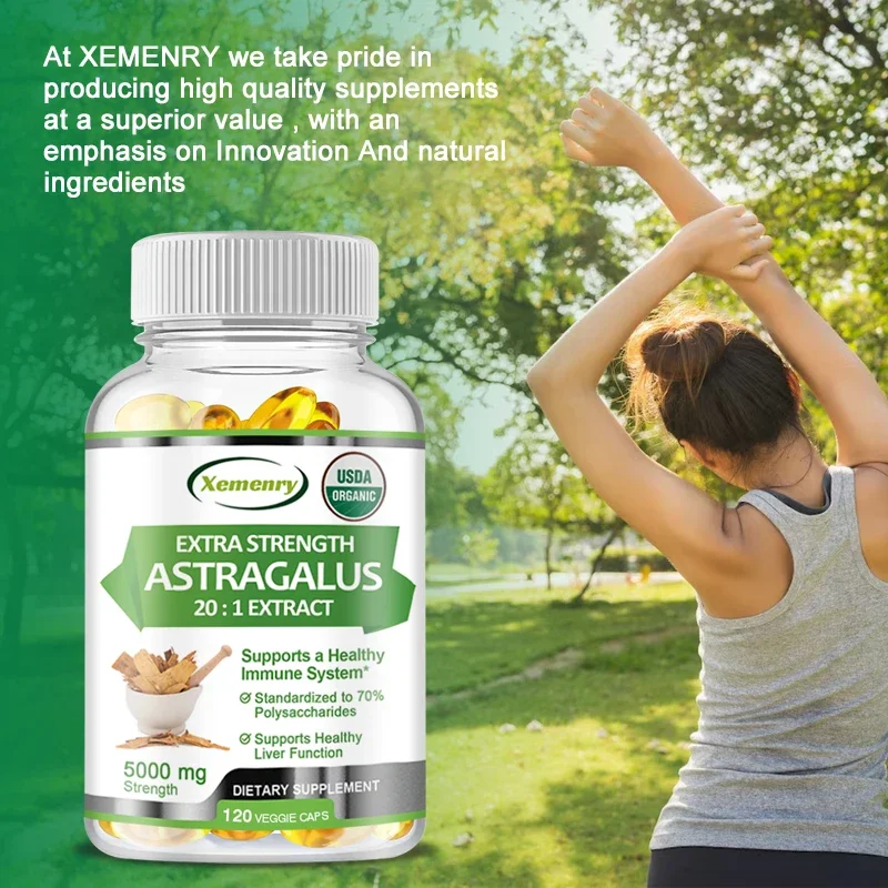 Racine d'astragale naturelle, 5000mg, support immunitaire traditionnel, projet sans OGM vérifié, végétalien, 120 capsules