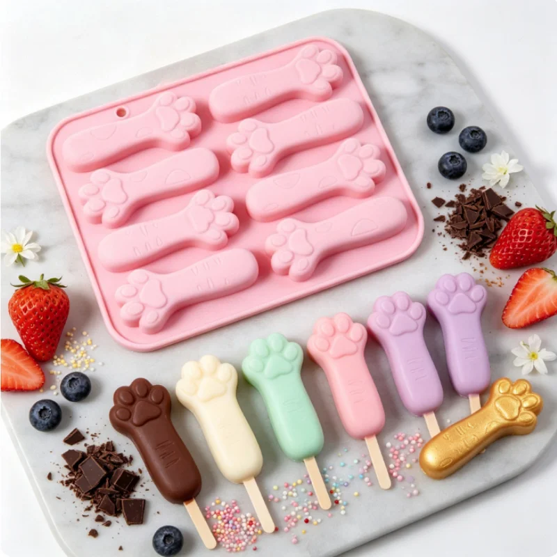 1pc 8-cavity cat paw silicone mold non-stick easy demold realistic shape for cat party cake creative dessert tool
