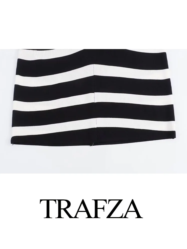 TRAFZA-Conjunto de 2 piezas de manga corta a rayas para mujer, Top informal holgado con cuello en V, pantalones cortos de cintura alta con cordón, moda de verano