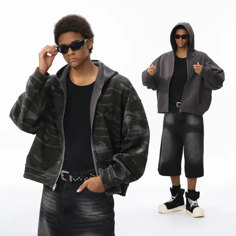 ZODF Retro Vinter 350gsm Tvättad Fleece Hoodies Med Dragkedja För Herrar Unisex Lös Passform Boxig Stil Tjock Varm Hoodiejacka Outfits HY0042 10 best sales huvtröja med boxig passform - №7