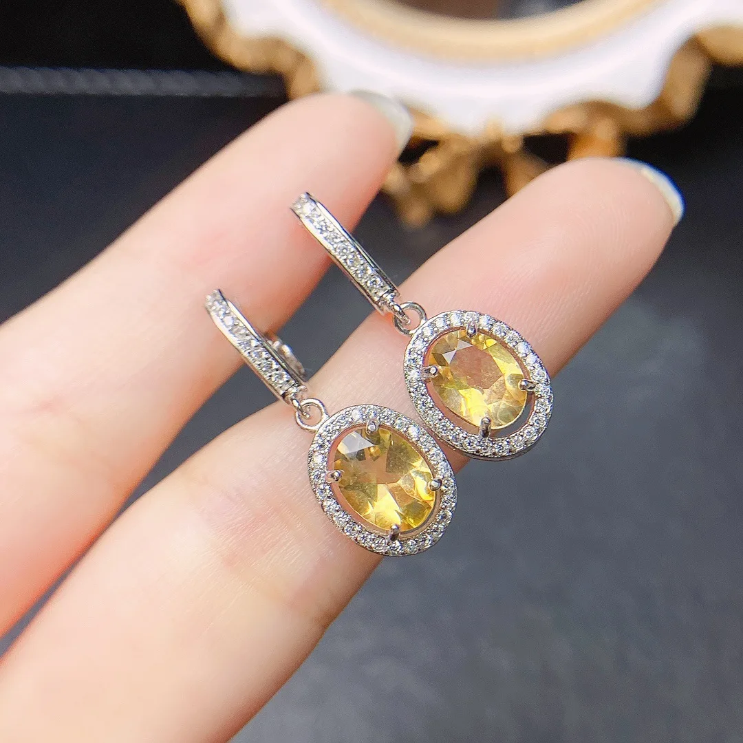 

6*8mm Natural Citrine Earrings S925 Sterling Silver With Certificate Fine Fashion Charm Weddings Jewelry for Women Design FS