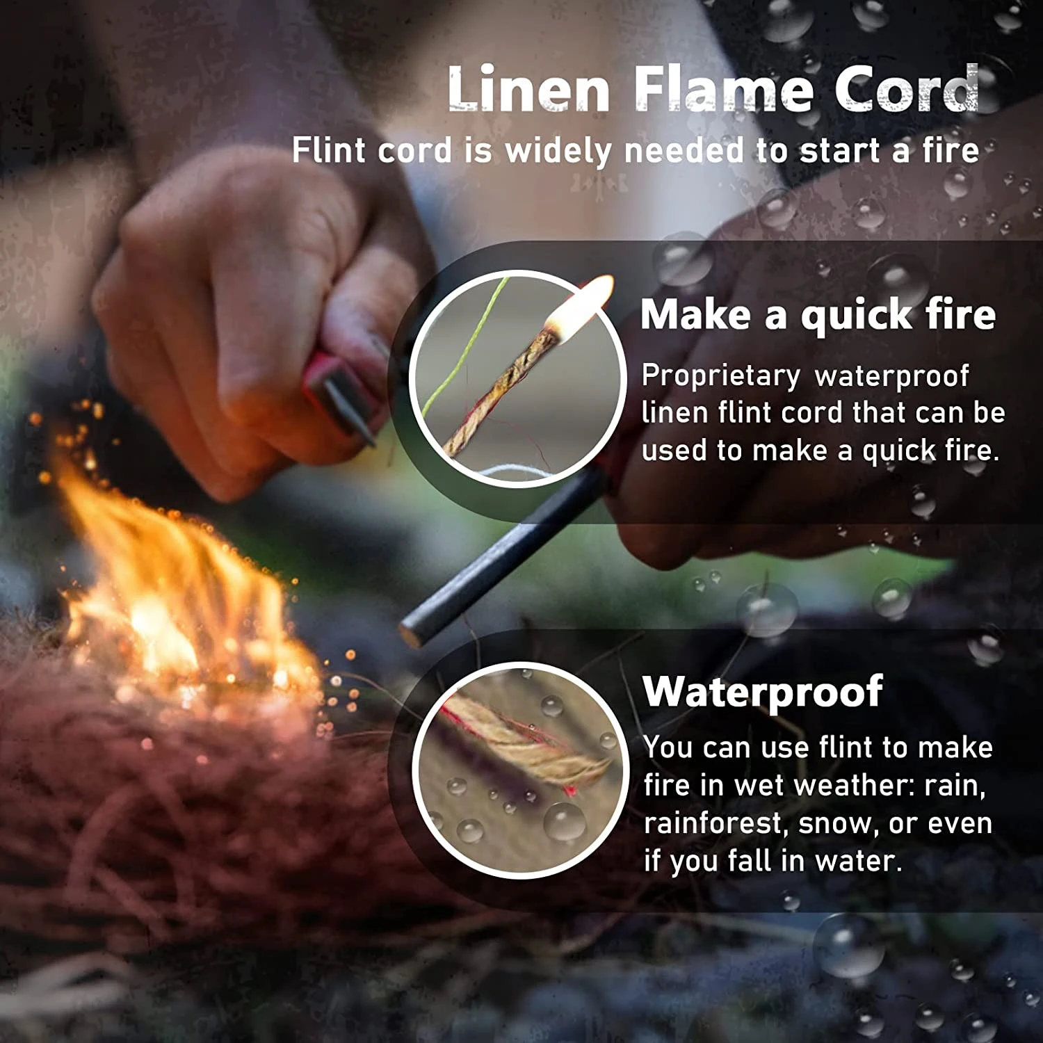 Paracord Survival Parachute Fire Cord Survival Ropes 11-in-1 U.S.Military Type with Integrated Fishing Line Fire-Starter Tinder