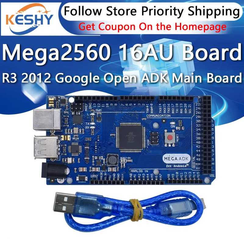 Mega 2560 R3 16AU Board 2012 Google Open ADK Main Board (for Compatible Mega 2560 ATmega2560-16AU + USB Cable