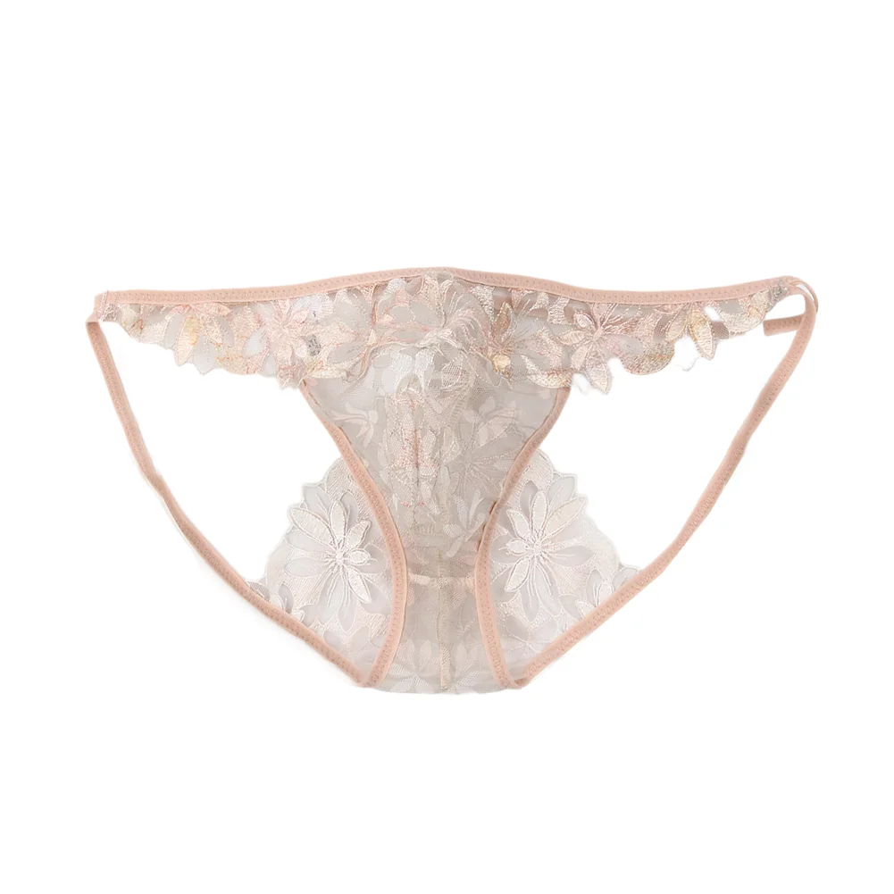 Men Mesh Floral Embroidered Lace G-String Underwear See Through Low-waist Thongs Floral Print Thin Strap Low Waist Transparent