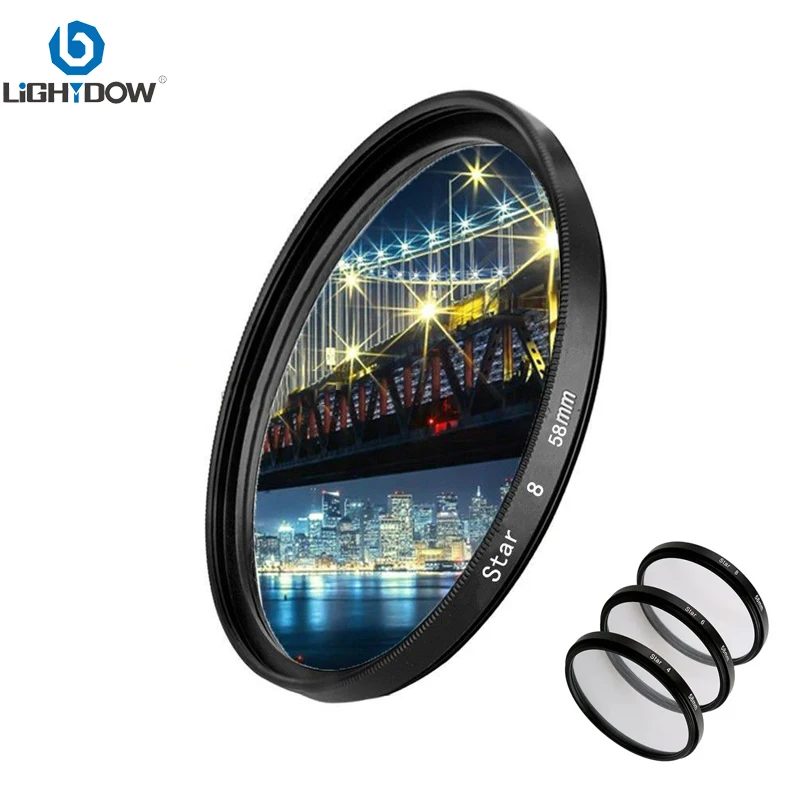 

Lightdow 4 6 8 Line Lens Filter 3 in 1 Kit 49mm 52mm 55mm 58mm 62mm 67mm 72mm 77mm Lens filter for Canon Nikon Camera