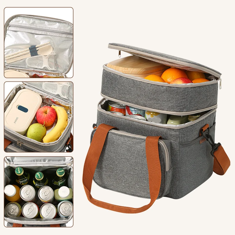 1-3Pcs Double Layer Lunch Bag Large Capacity Thermal Insulation Lunch Box Storage Bag High Quality Oxford Cloth Picnic Cooler