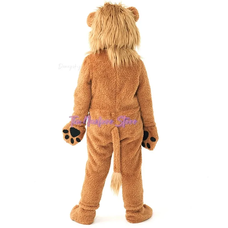 

7d@Lion Cub Costume for Kids - Plush Animal Jumpsuit with Hood Halloween Cosplay Party Role Play Christmas Stage Play Outfit