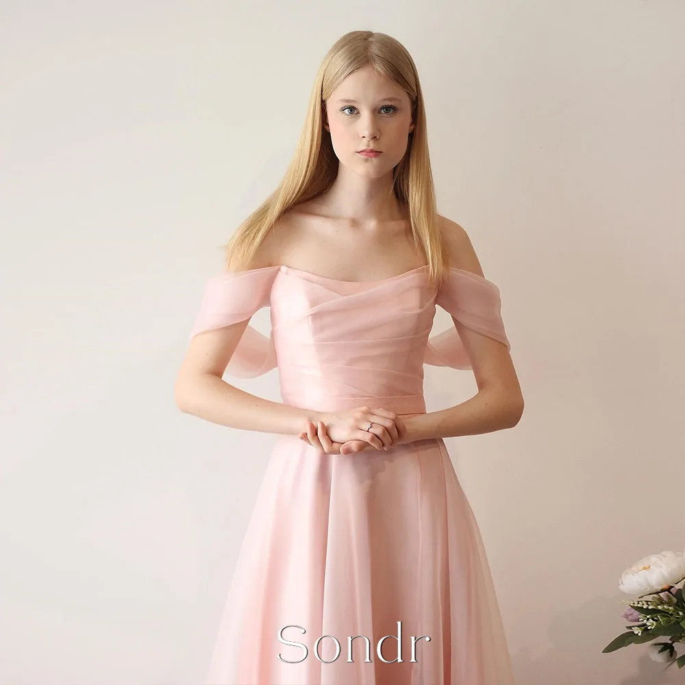 Sondr Fairy Pink Prom Dresses Off the Shoulder A Line Korea Wedding Photo Shoot Gowns Customized Reception Dresses Floor Length