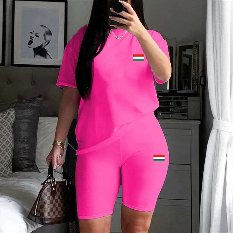 

Hot Sales 2026 Casual Woman Clothing Summer Two Piece Set for Women Tracksuit T-Shirts O-Neck Shorts Daily Short Sleeve Matching