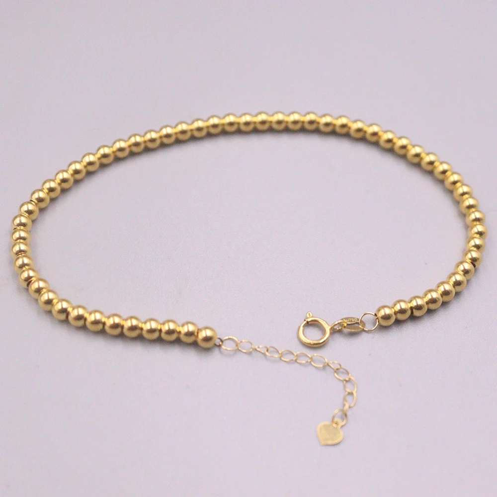 

Real 18K Yellow Gold Women Bracelet Lucky Smooth Beads Link Chain 3mmW