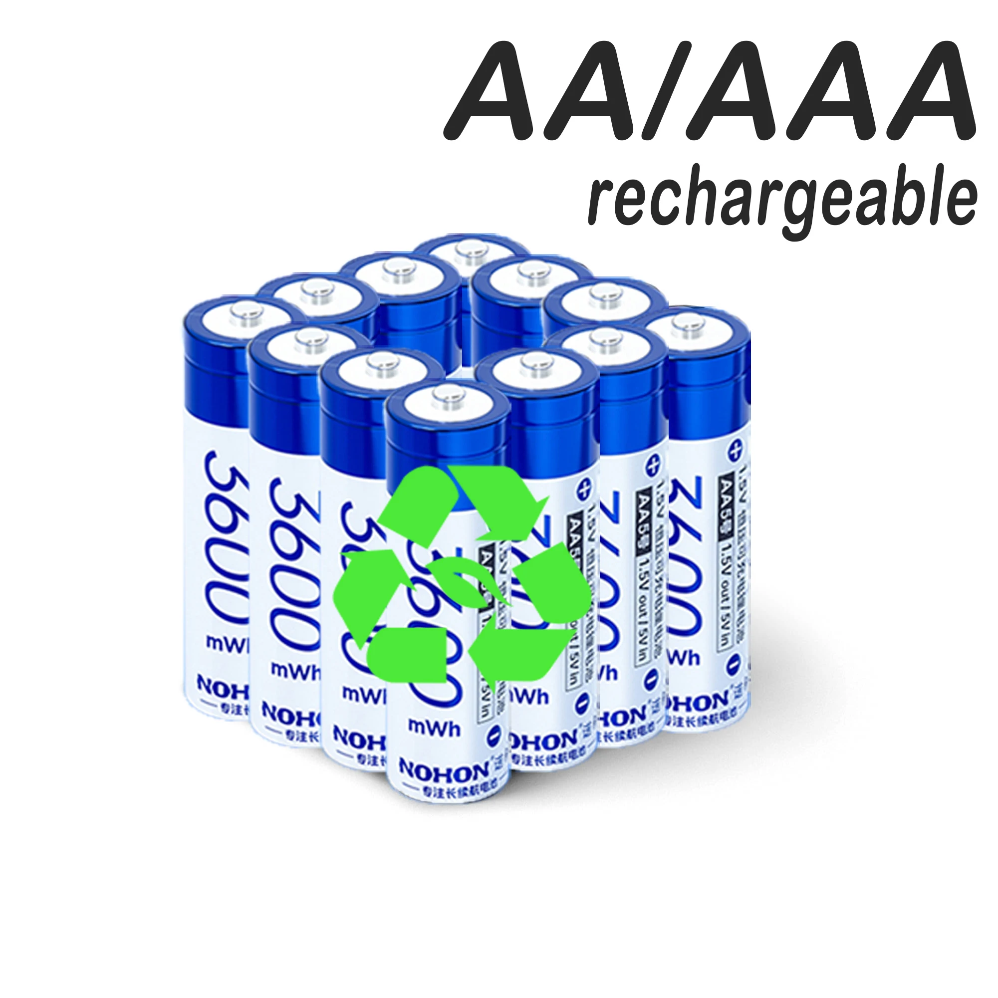 NOHON 1.5V Li-ion piles AA rechargeables 3600mWh batterie AAA originale haute capacité pour jouets électriques/lumières LED/maison