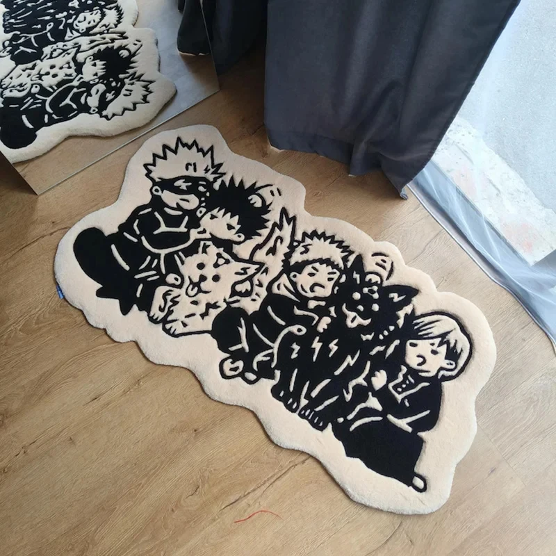 

VIKAMA Black White Silhouette Tufted Area Rug, My Hero Academia Non-slip Soft Carpet For Gaming Bedroom Home Decor