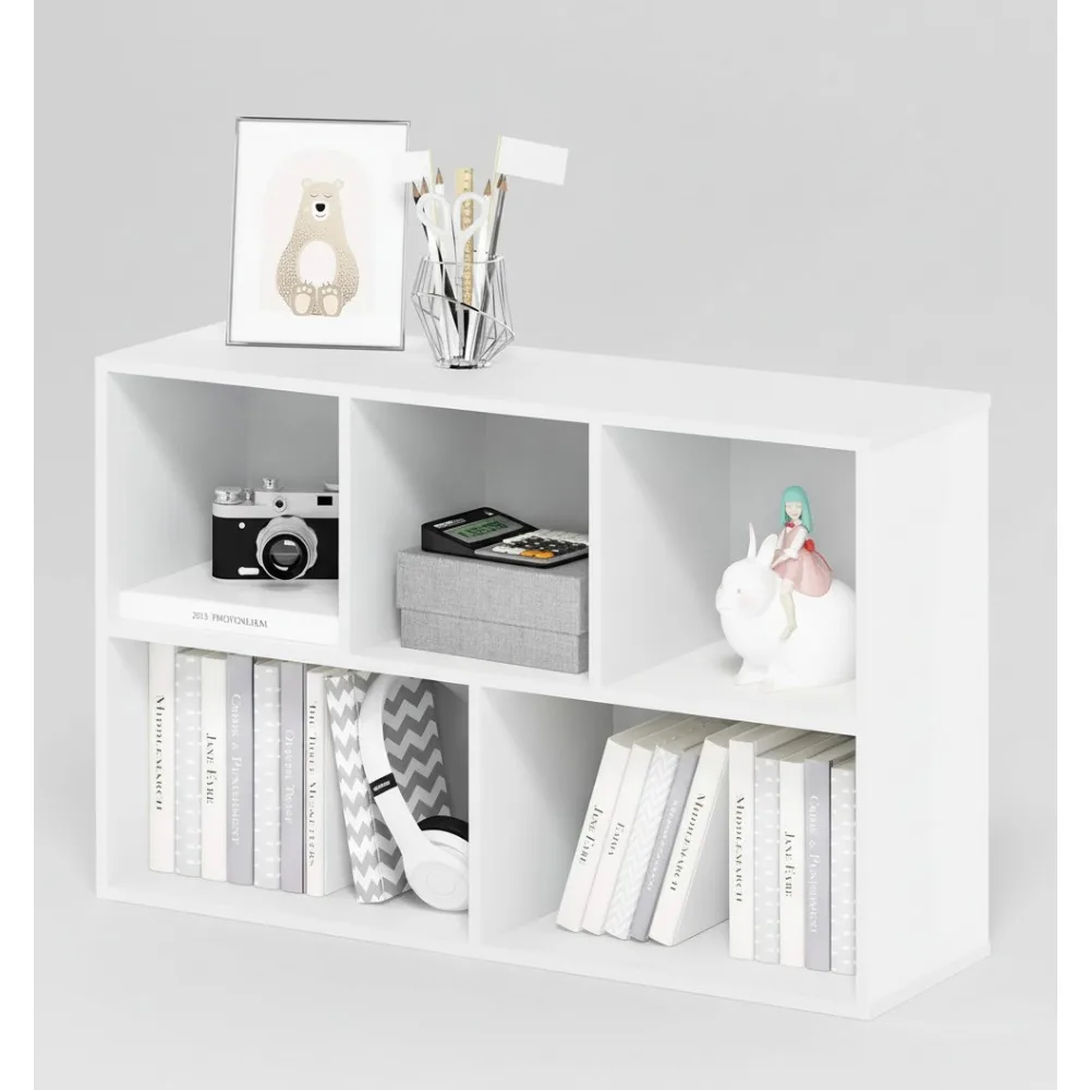 

Книжная полка с 5 кубами, двусторонний книжный шкаф, современная полка для хранения вещей для гостиной, спальни, домашнего офиса, белый