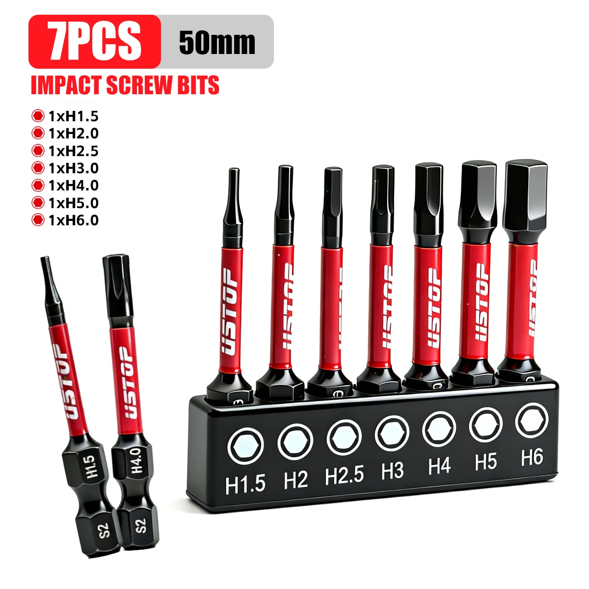 7 Pieces of Exquisite Hexagonal Industrial Bits with Strong Magnetism, Length 50mm (H1.5 H2 H2.5 H3 H4 H5 H6), High-Grade S2 Steel, 1/4” Shank, Screwdriver Set
