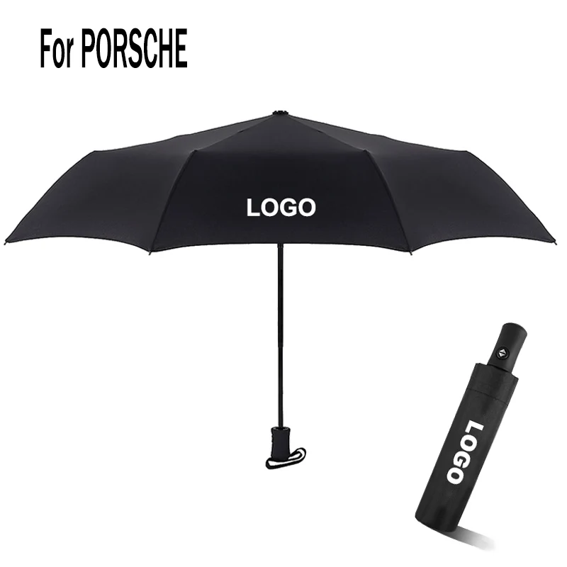 

3 Fold Automatic Rain Umbrella Luxury Car Brand Business Windproof Rainproof Anti UV Parasol Sunscreen For PORSCHE Logo Emblem