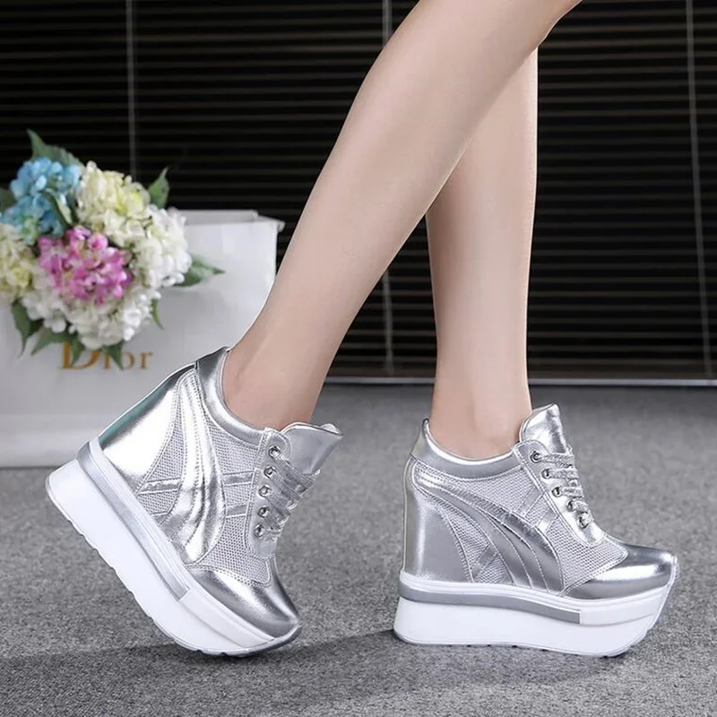 2022 NEW Classic Women Mesh Platform Sneakers Trainers White Shoes High Heels Wedges Outdoor Shoes Breathable Casual Shoes Woman