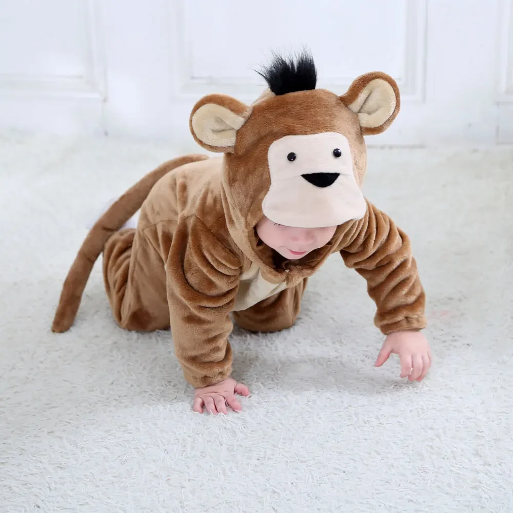 

Cartoon Animal Monkey Costume Kigurumi Rompers Infant Toddler Child Jumpsuit Onesie Flannel Halloween Fancy Dress for Boys Girls