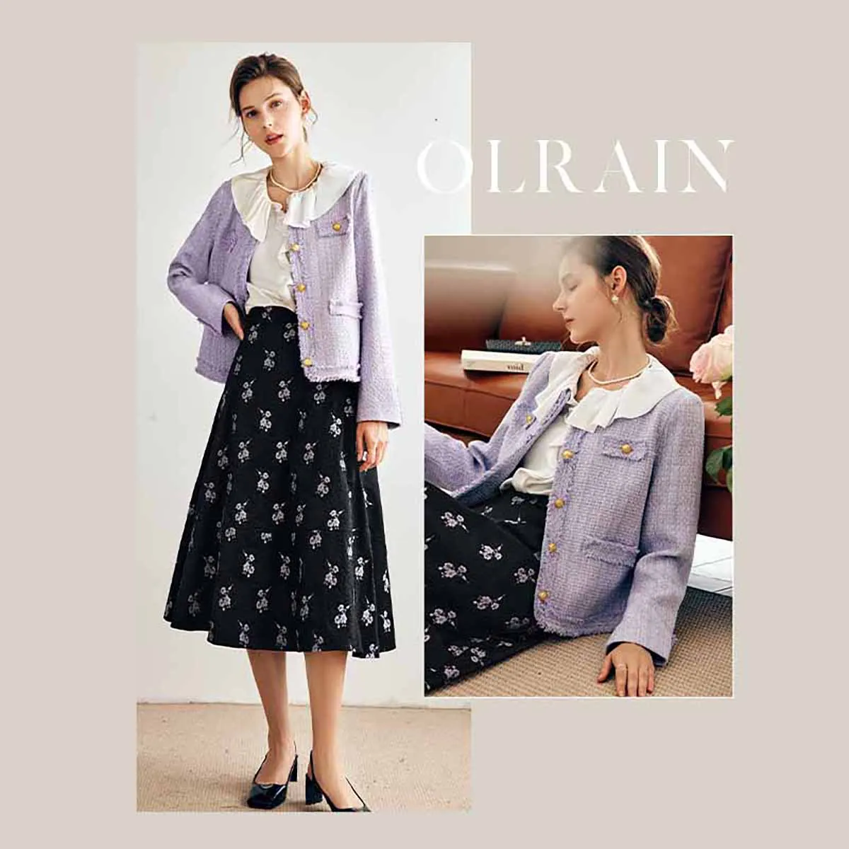 OLrain Women Tweed Jacket Elegant Autumn 2026 Round Neck Short Jacket Tassel Metal Buttons Ladies Cropped Outerwear O22QW65218